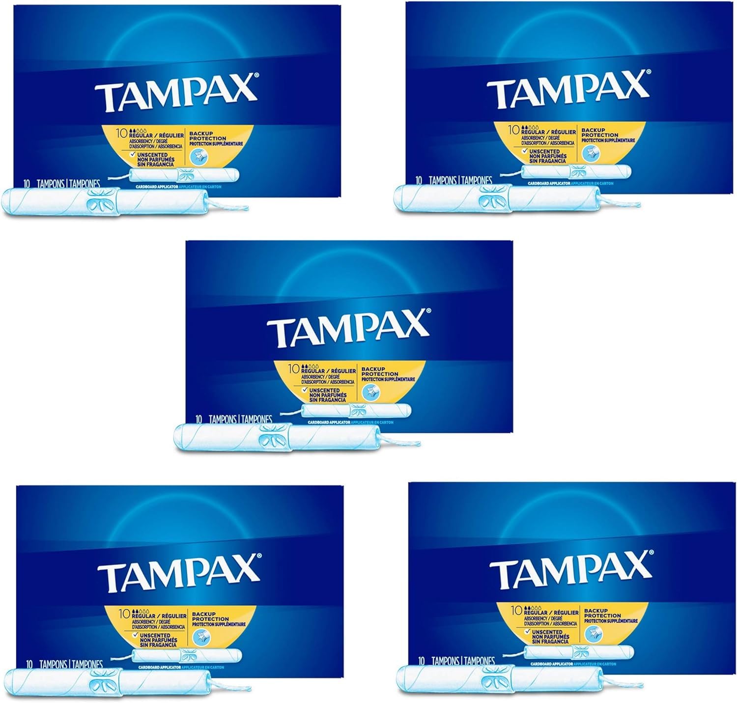 Tampax Regular tampons front-view, showcasing the 10-count pack for everyday protection.