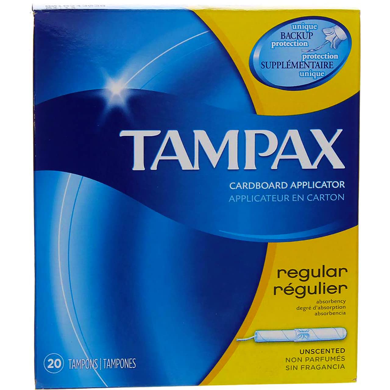 Tampax tampon with flushable cardboard applicator shown in protective packaging