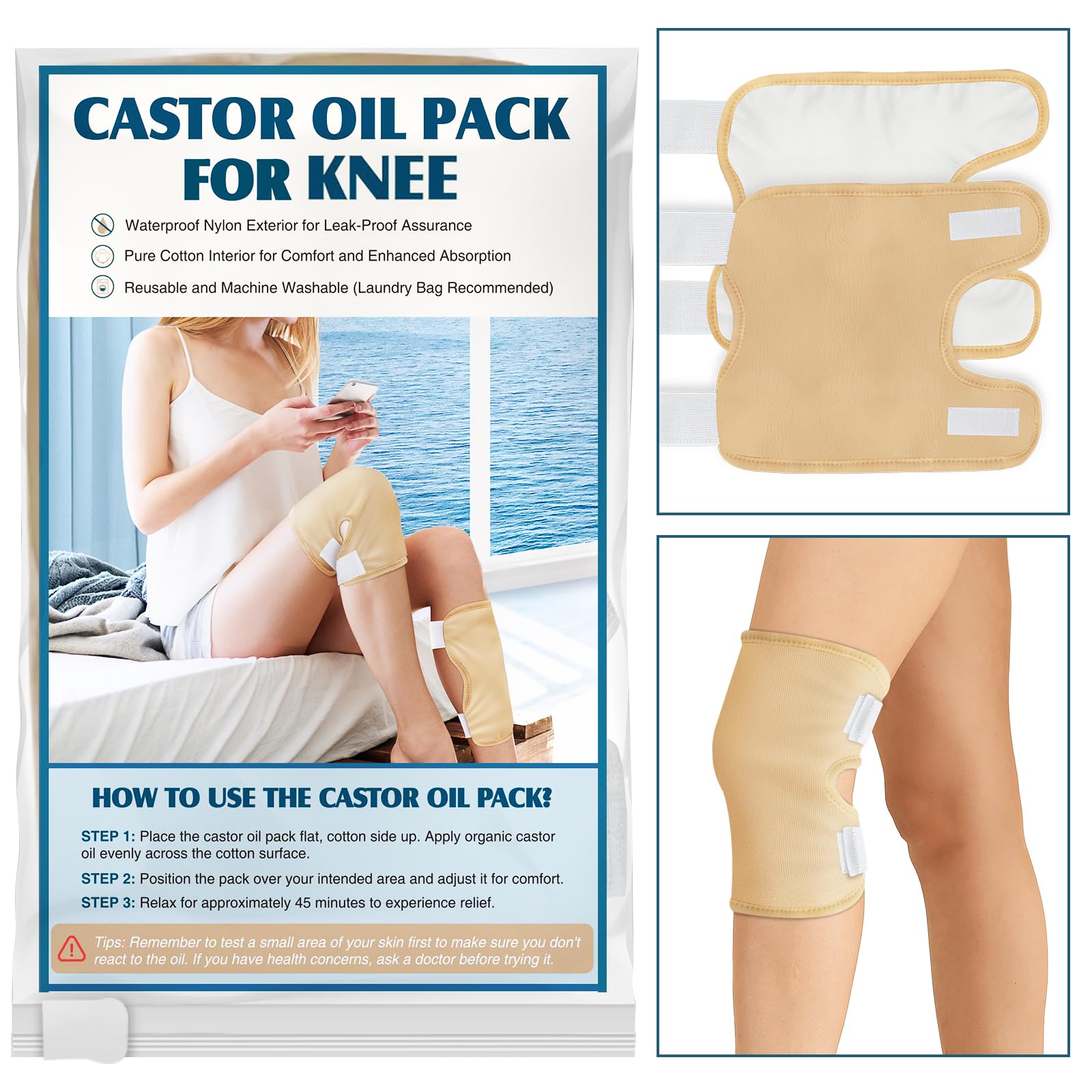 Taoscare castor oil pack wrap knee with adjustable straps for precise comfort and targeted relief.