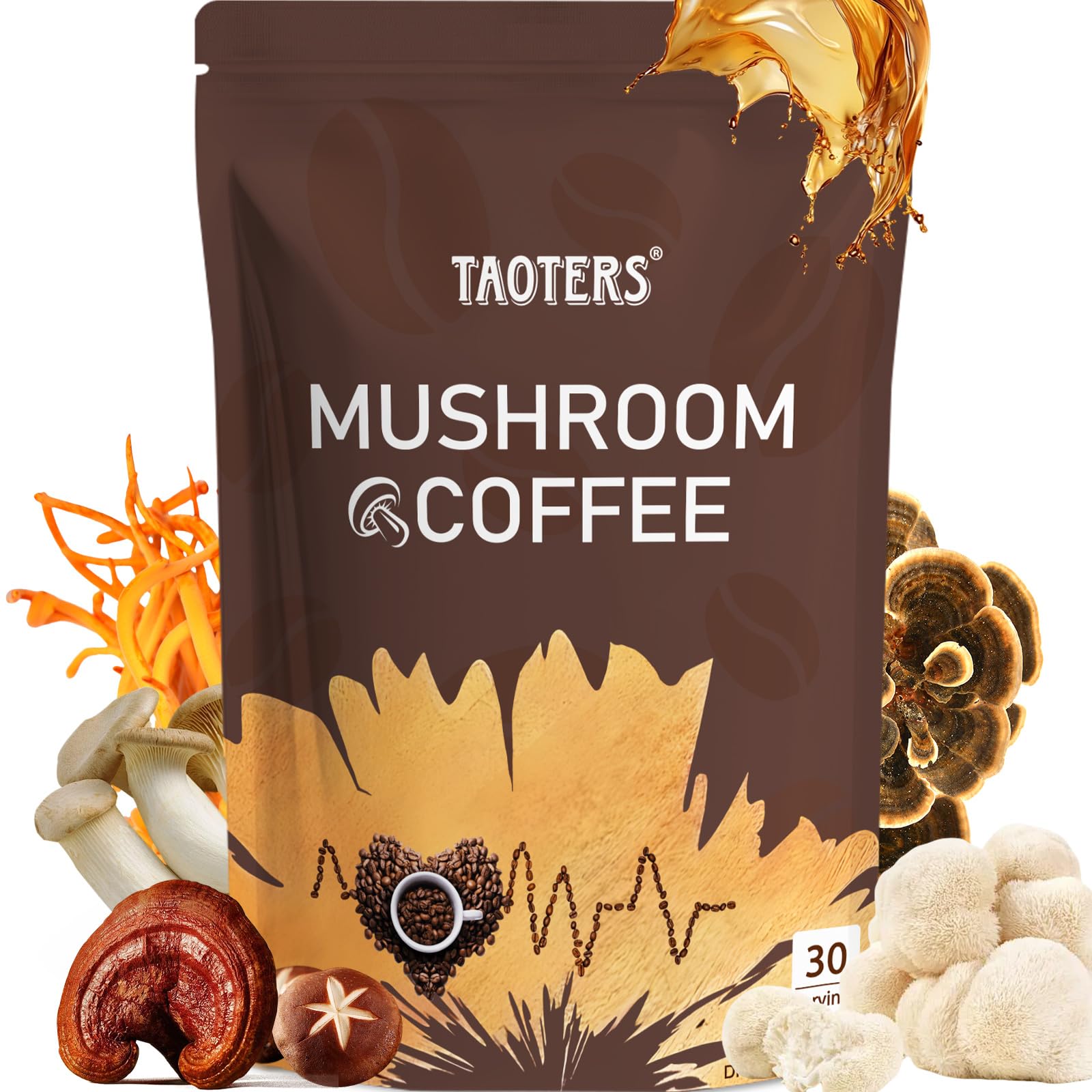 TAOTERS Mushroom Coffee package showcasing premium blend for energized mornings.