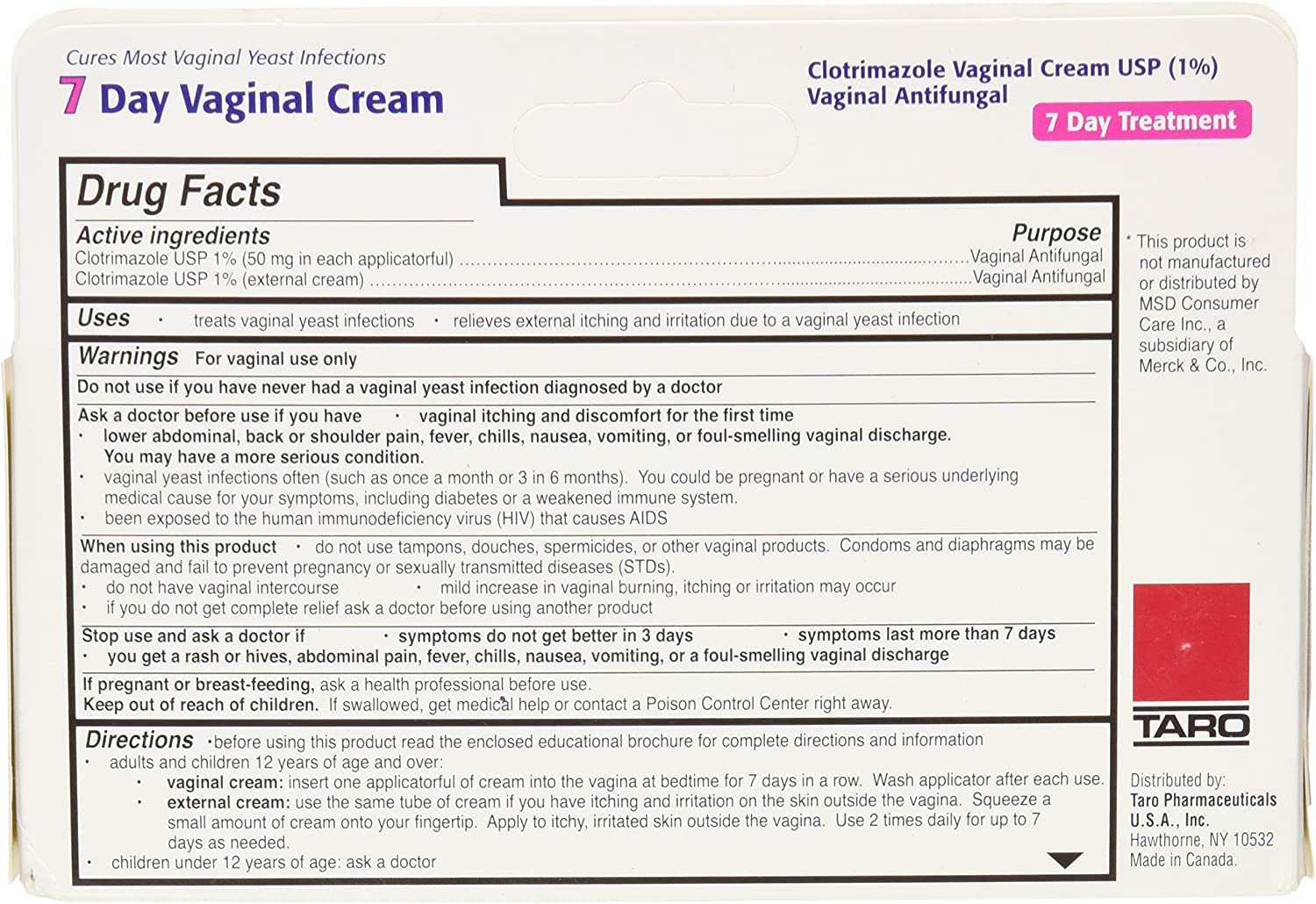 TARO Clotrimazole pack of four with seven disposable applicators for a seven-day regimen
