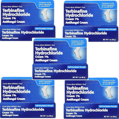 TARO Terbinafine 1% cream tube close-up for fast relief of athlete's foot symptoms
