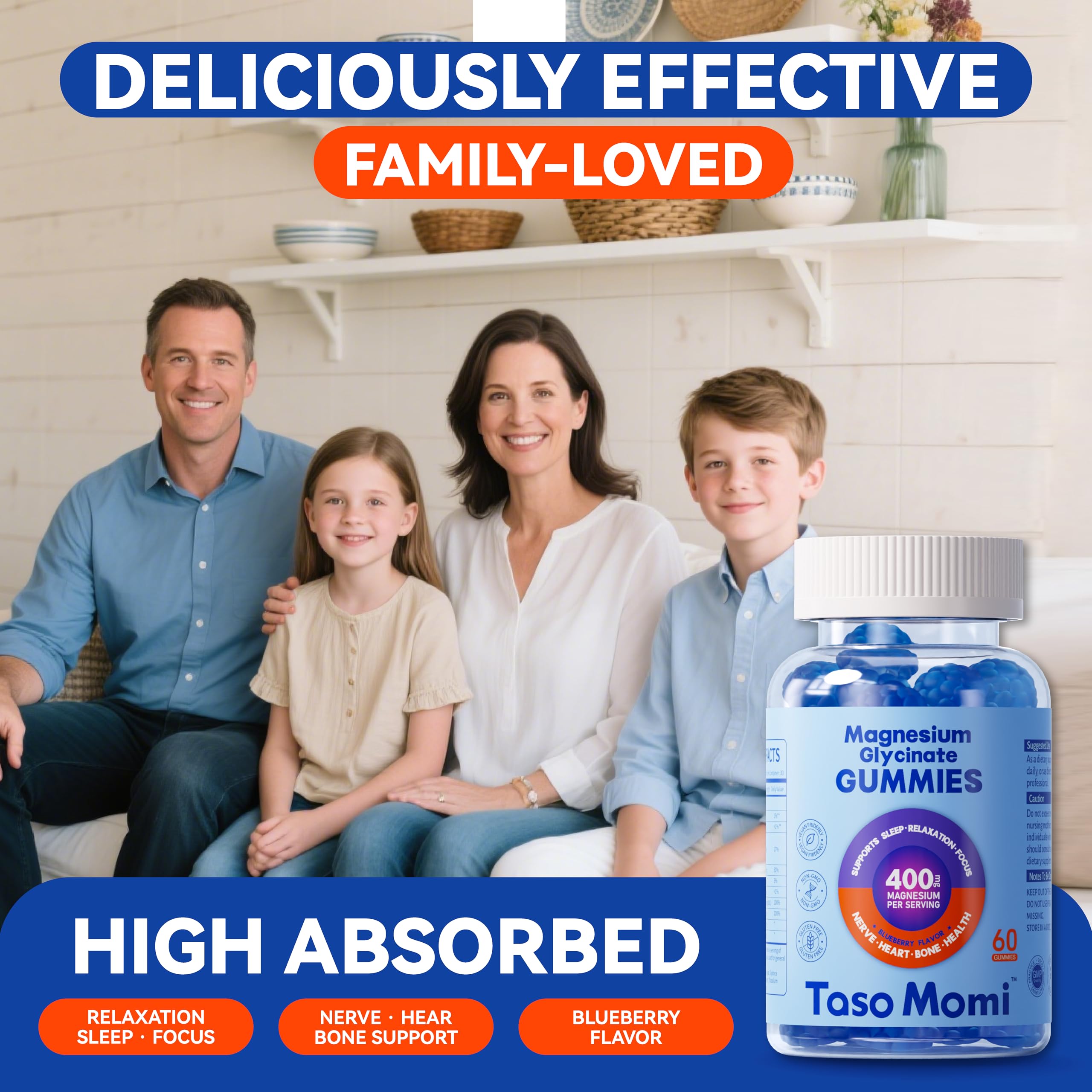 TasoMomi gummy texture image emphasizes easy-to-digest formula you can trust.