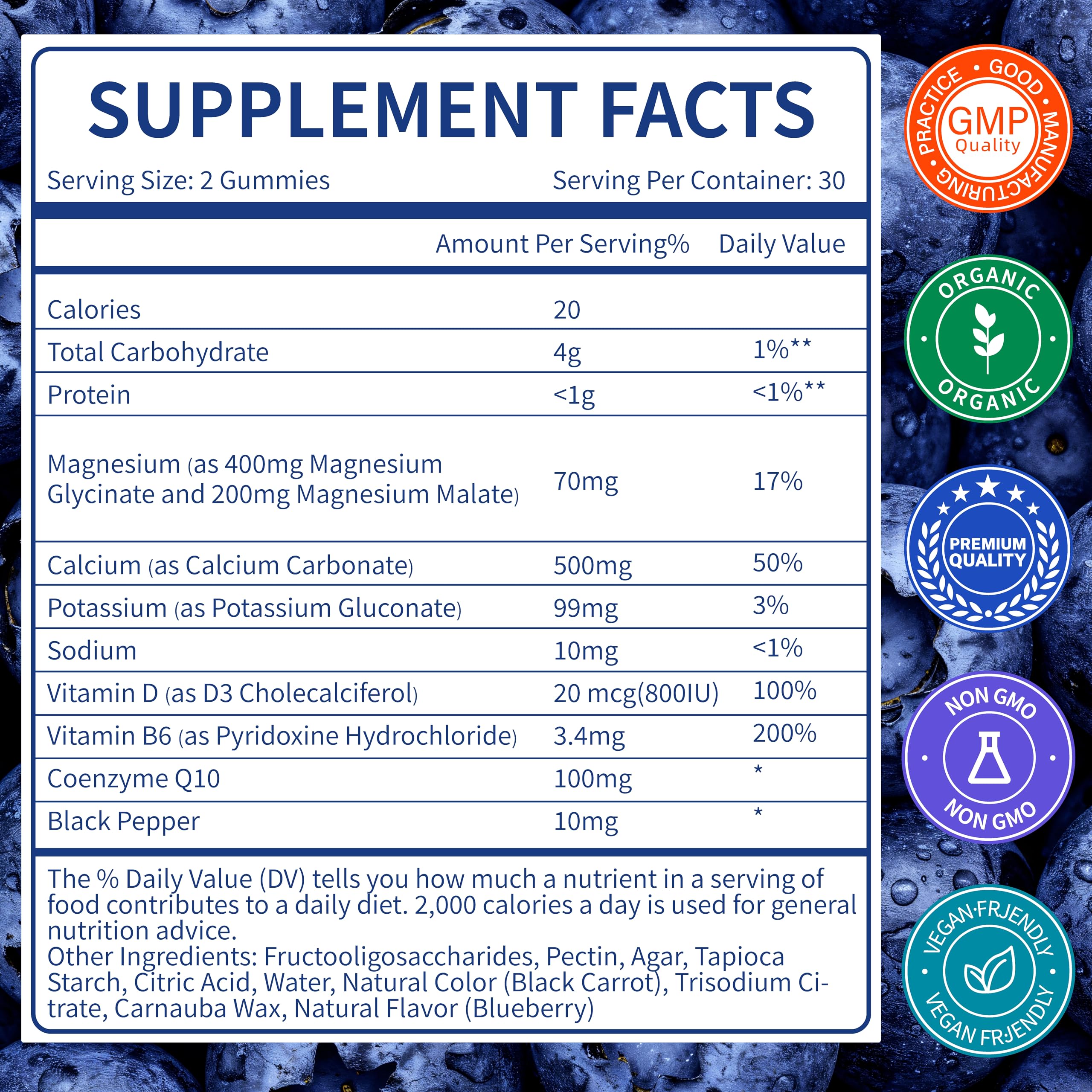 TasoMomi Magnesium Glycinate Gummies nutrition label shows dose per serving for informed supplementation.