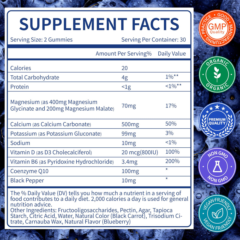 TasoMomi Magnesium Glycinate Gummies nutrition label shows dose per serving for informed supplementation.