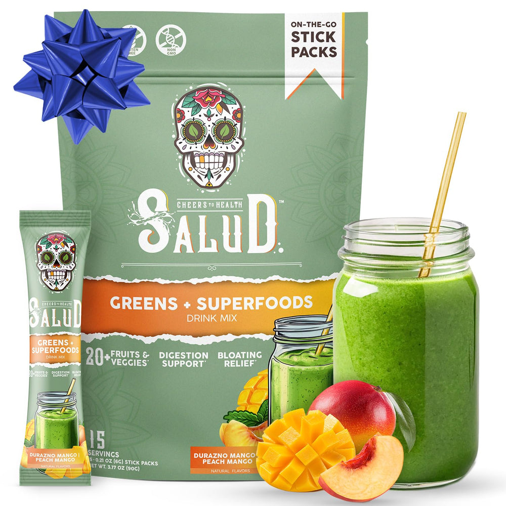 Taste Salud 2-in-1 greens packets front view for on-the-go nutrition
