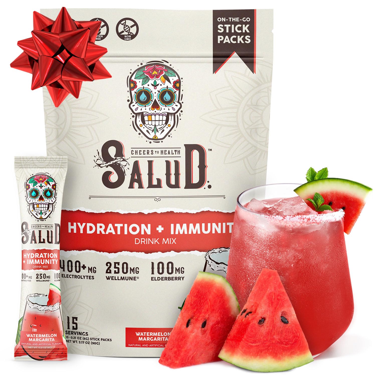 Taste Salud 2-in-1 hydration packets poured into water for a refreshing boost.