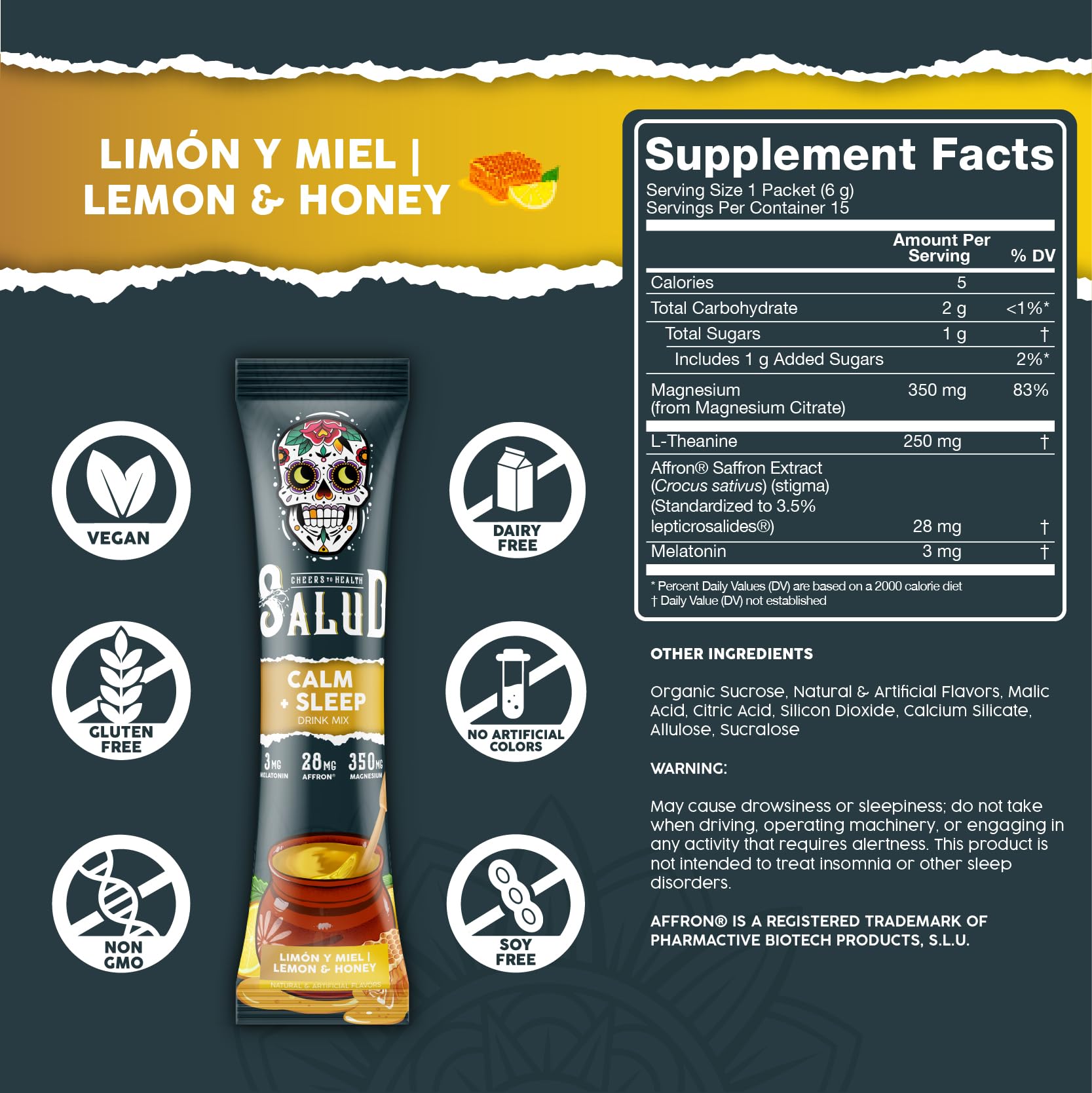 Taste Salud 2-in-1 Sleep Aid Lemon Honey stick pack ready to mix on the go.