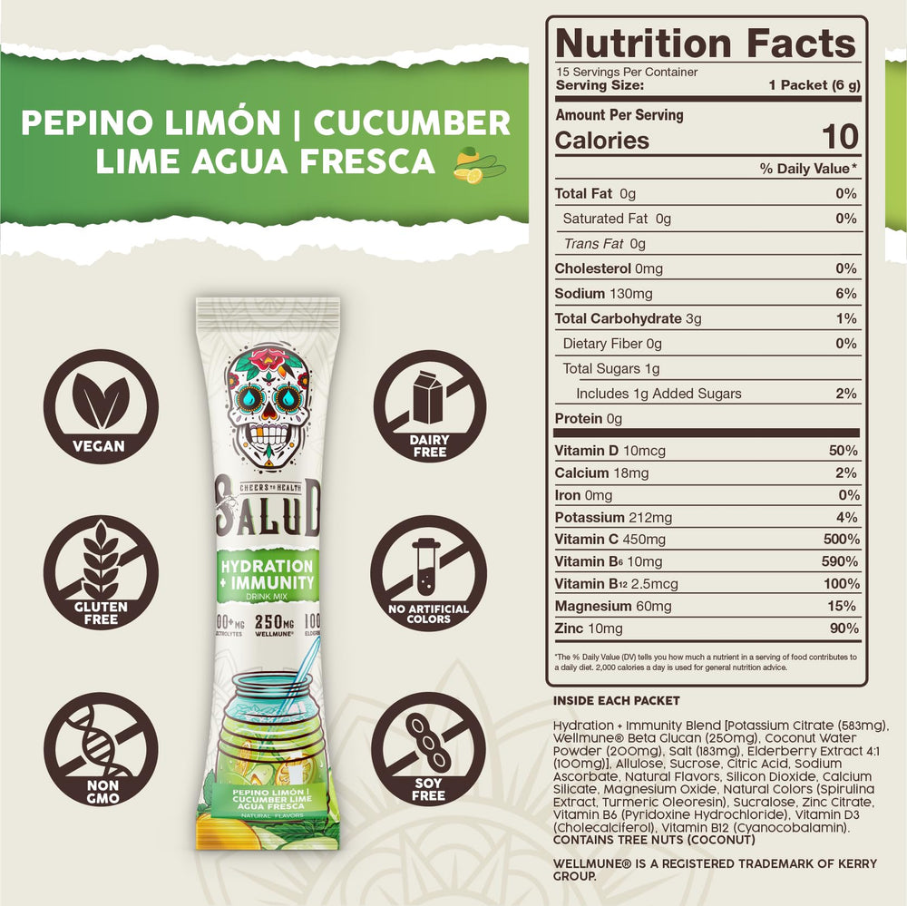 Taste Salud cucumber lime drink mix delivers a refreshing agua fresca flavor.