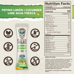 Taste Salud cucumber lime drink mix delivers a refreshing agua fresca flavor.