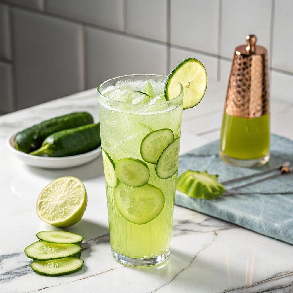 Taste Salud cucumber lime powder scoop highlights bright citrus aroma.