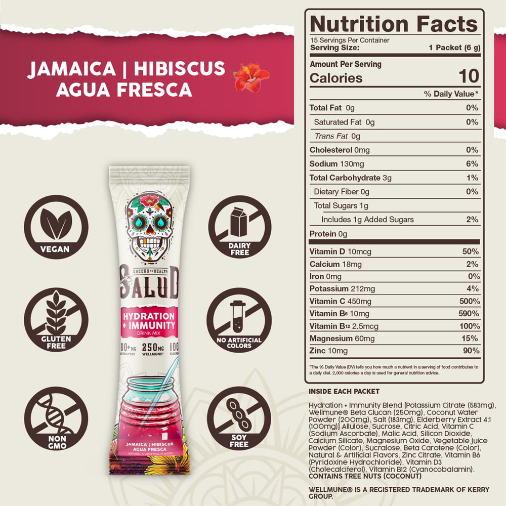 Taste Salud hibiscus Jamaica agua fresca flavor in drink mix.