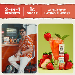 Taste Salud hydration packet strawberry being stirred to dissolve quickly in water.