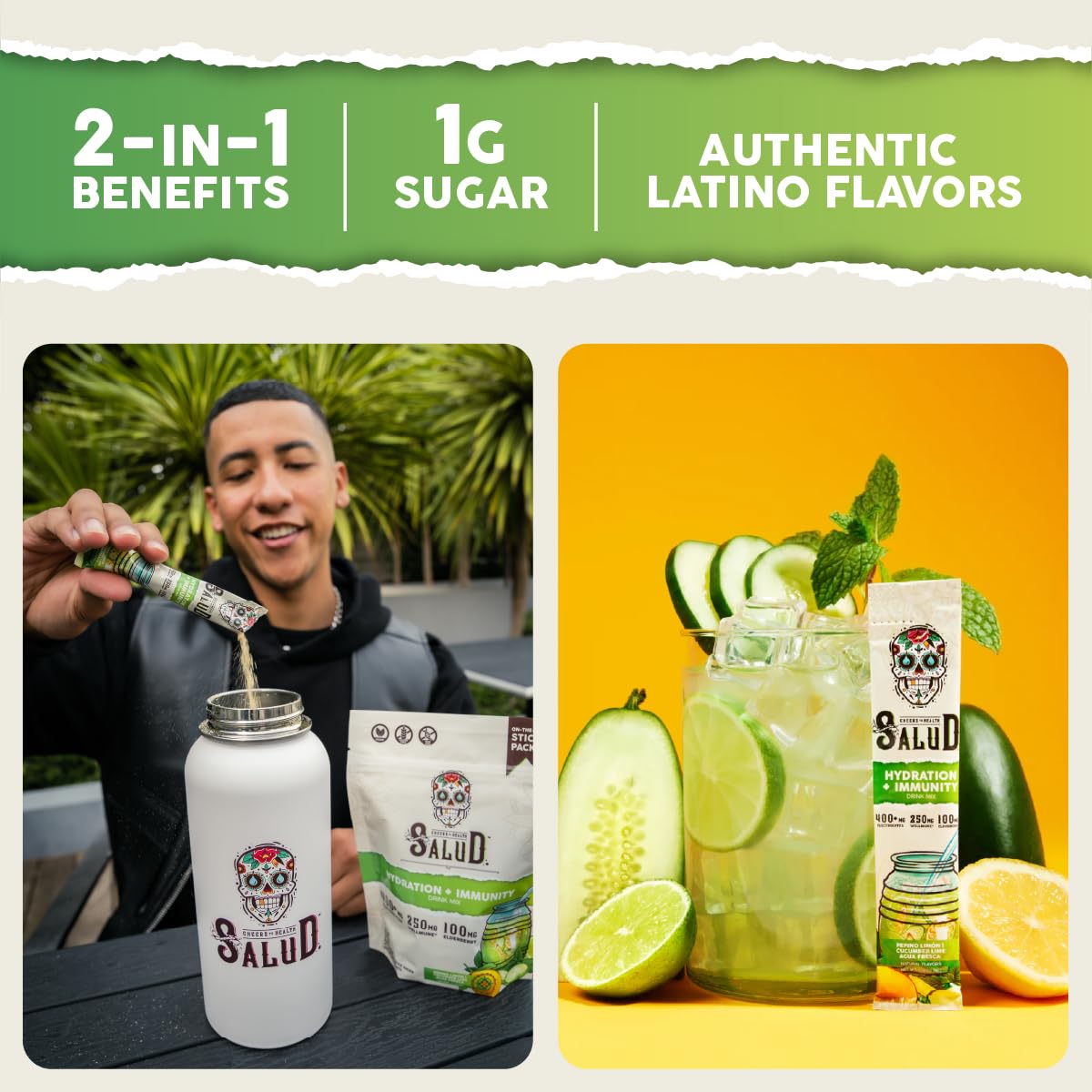 Taste Salud immunity electrolyte powder boosts hydration and daily wellness during workouts.