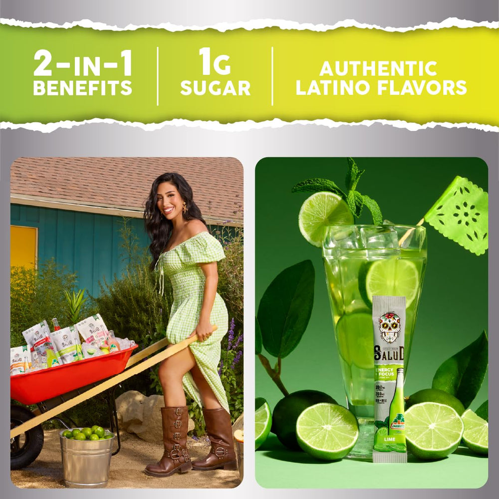 Taste Salud agua fresca mixer shows lime flavor for a quick energy moment.