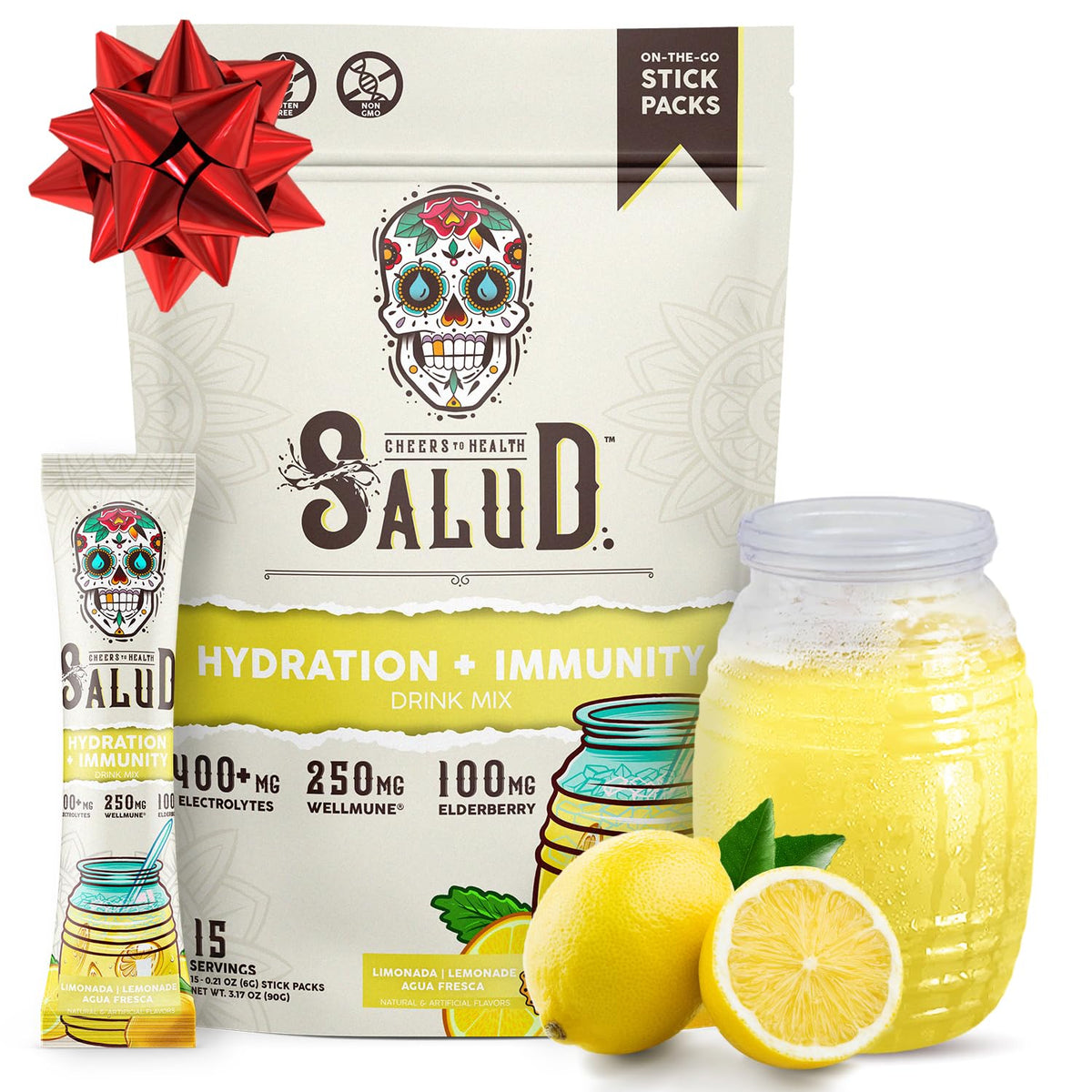 Taste Salud lemonade hydration packet dissolving in water for a refreshing drink