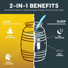 Taste Salud magnesium and L-theanine calm ingredients displayed with bottle.