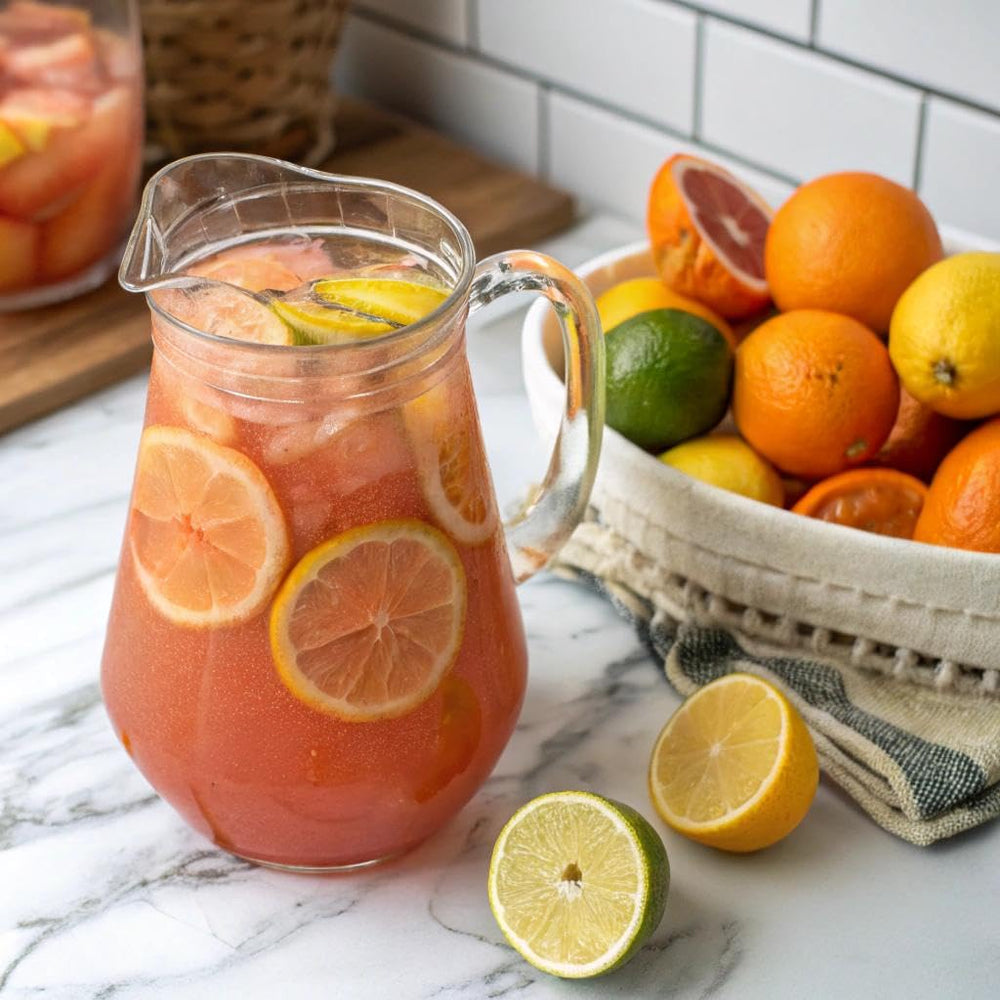 Taste Salud Peach Lemonade powder scoop promotes quick, flavorful energy