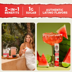 Taste Salud Watermelon Margarita Agua Fresca flavor in a glass with ice.