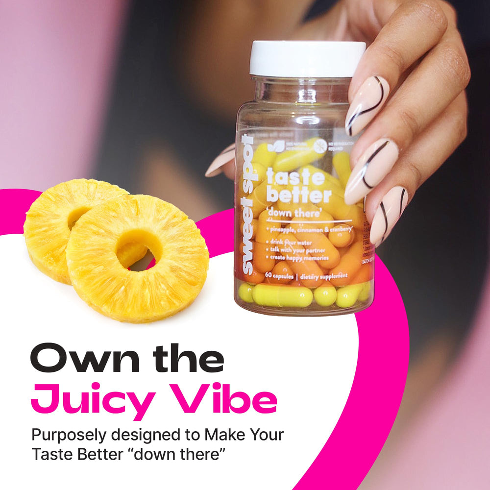 Taste The Sweet Spot daily-use routine showing morning and night capsule intake.