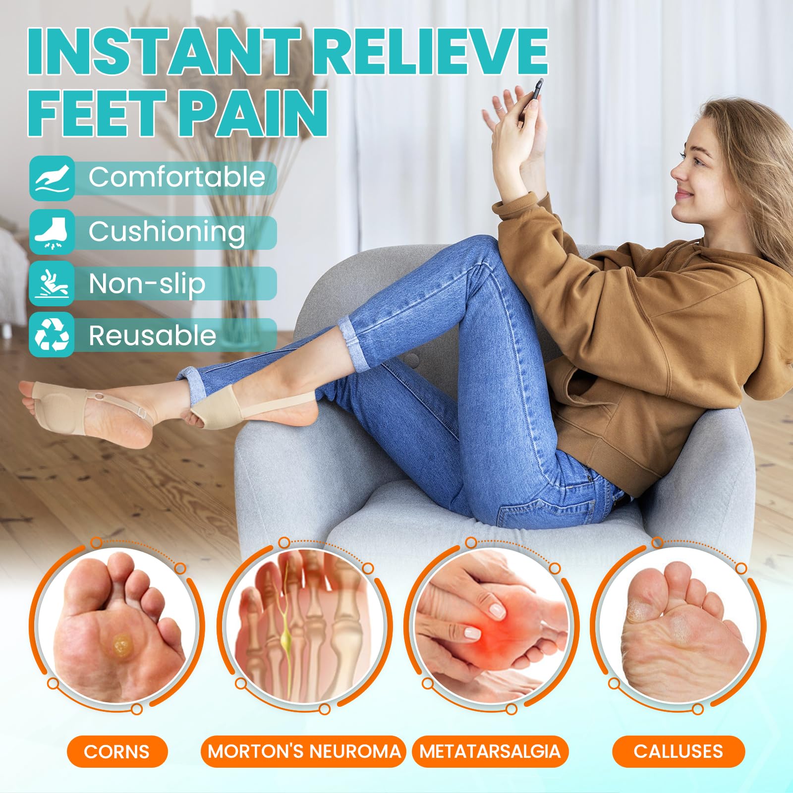 TASZOOS metatarsal pads thickened gel cushions reduce shoe friction and forefoot pressure.