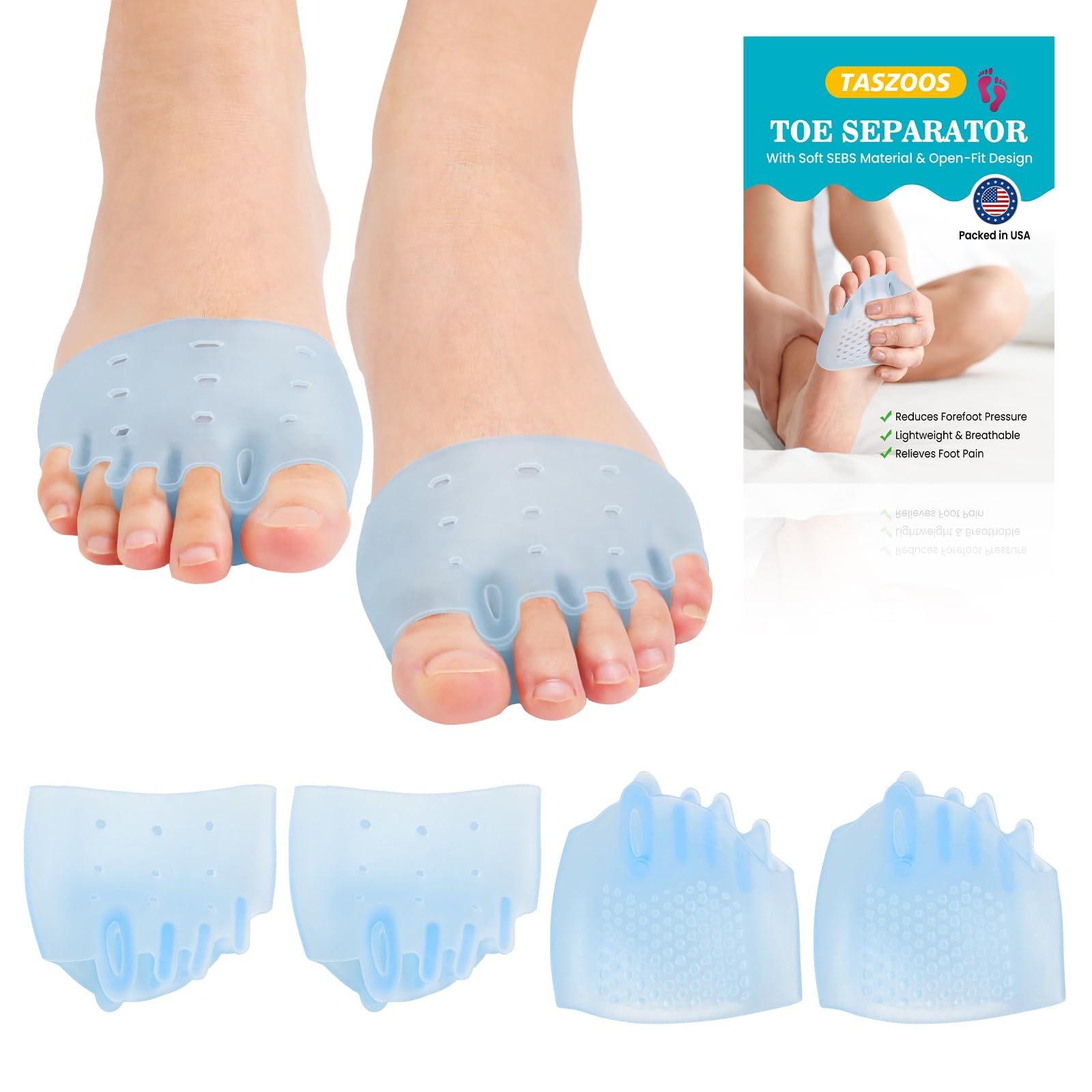 Taszoos toe separators in soft silicone realign toes for daily wear