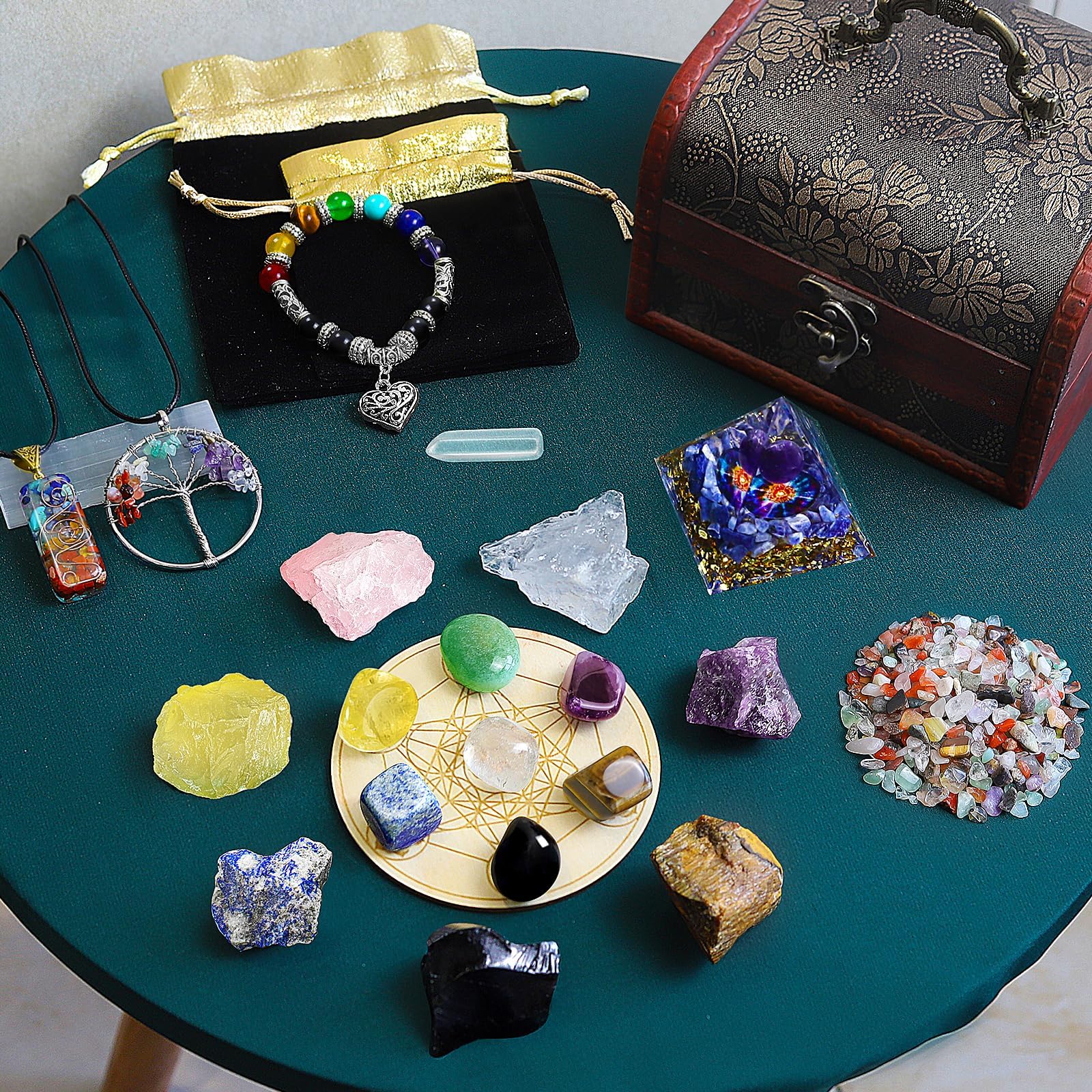 TATOODAA raw chakra stones aiding chakra balancing and mindful breathing.