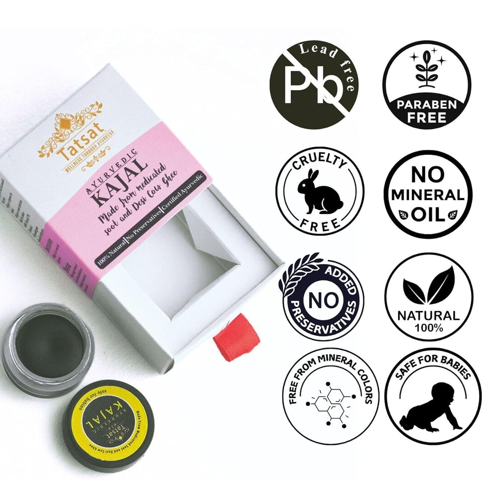 TATSAT Kajal application to lower lid close-up shows precise use.