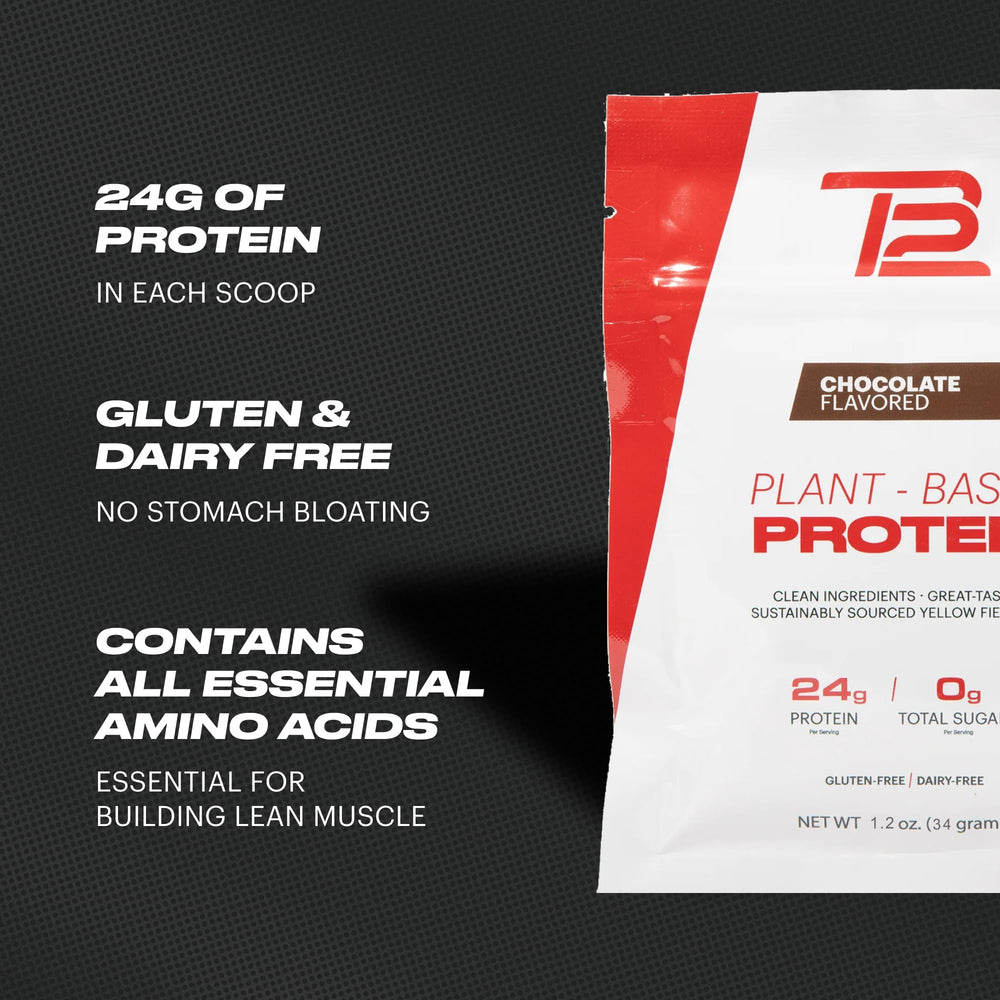 TB12 chocolate packaging - vegan single-source pea protein for sustainable performance support.