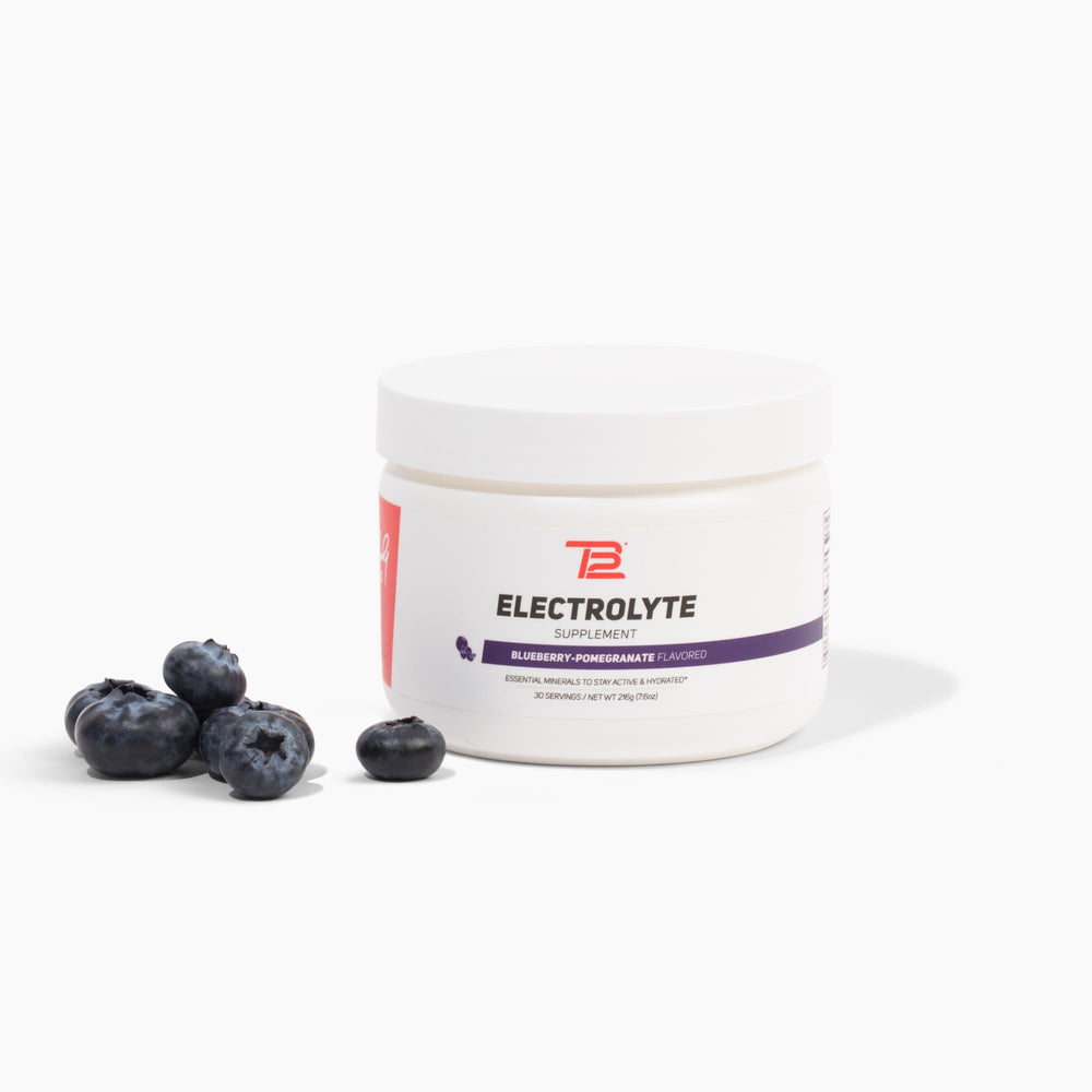 TB12 electrolyte powder blueberry pomegranate bottle ready for daily hydration