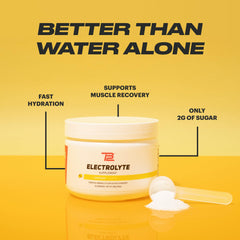 TB12 electrolyte powder in a glass emphasizes thirst-quenching hydration.