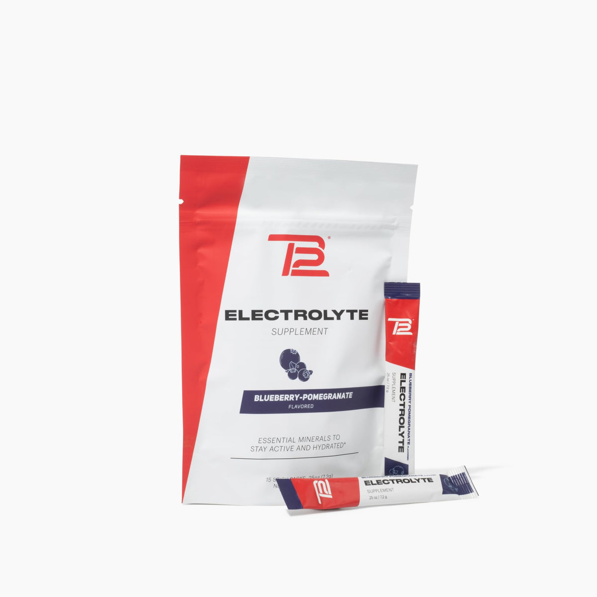 TB12 Electrolytes blueberry pomegranate stickpack ready for on-the-go hydration.