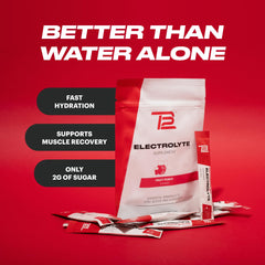 TB12 Electrolytes mixing into water shows quick on-the-go hydration.