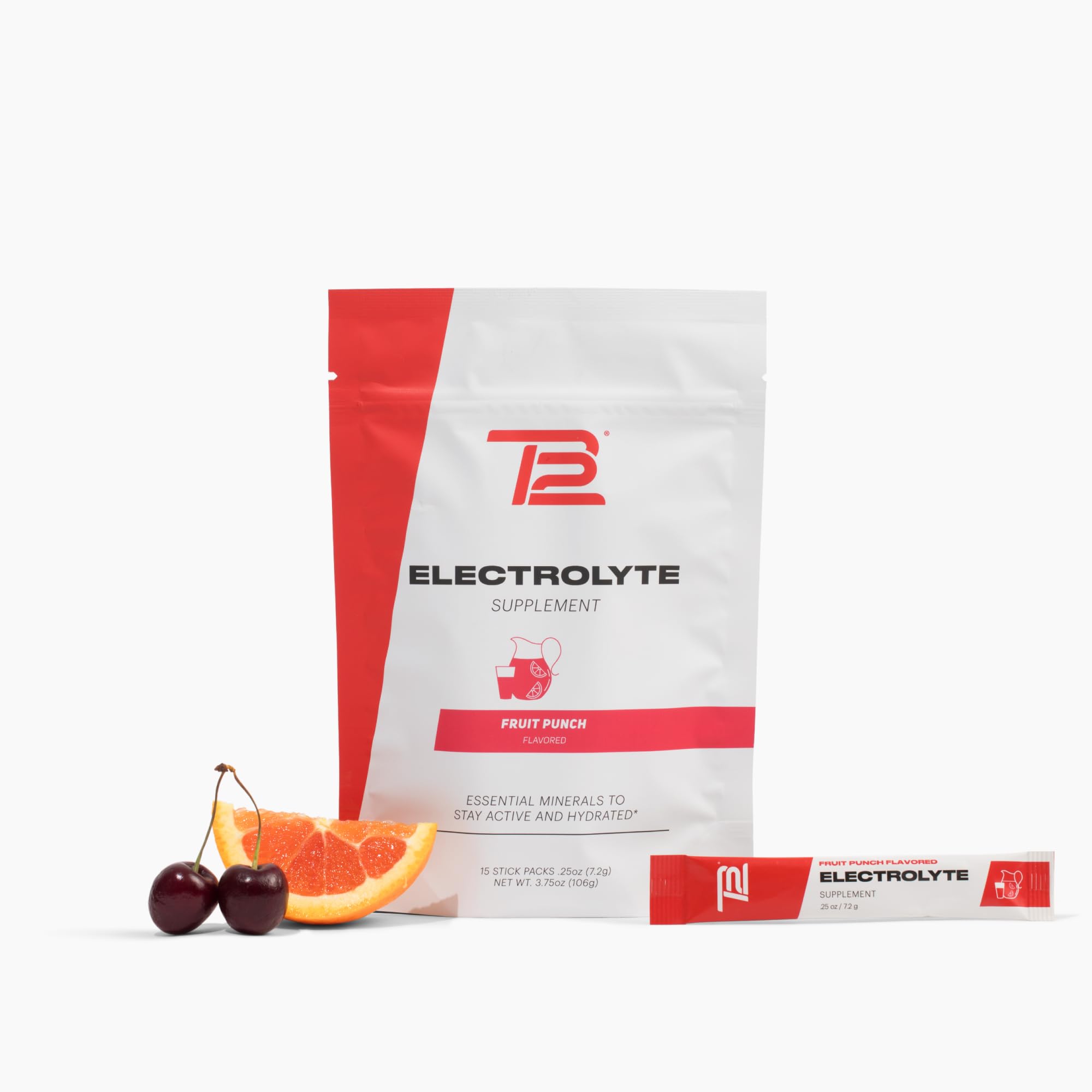 TB12 Electrolytes stickpack front for quick on-the-go hydration.