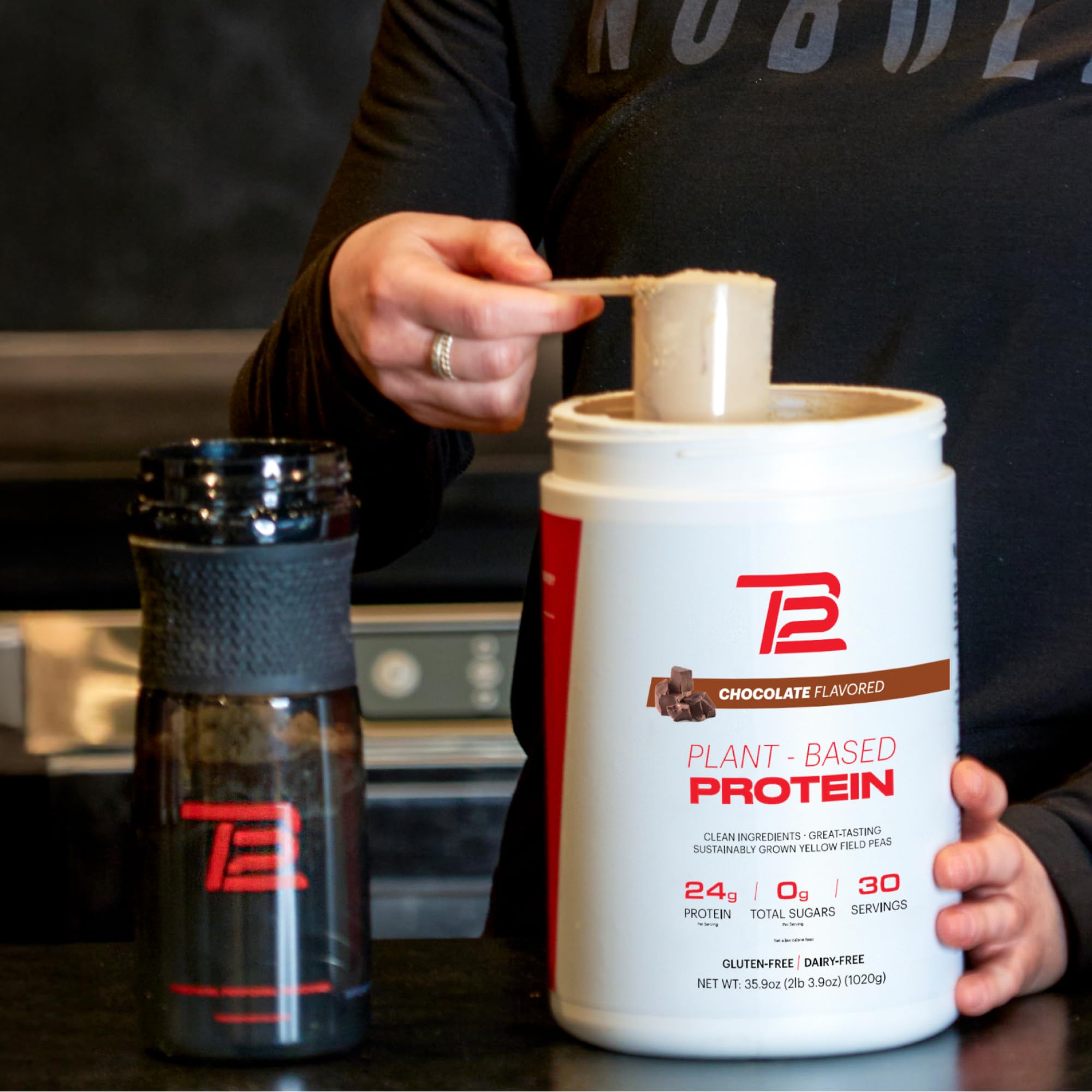 TB12 nutrition facts label highlighting 24g protein per serving.