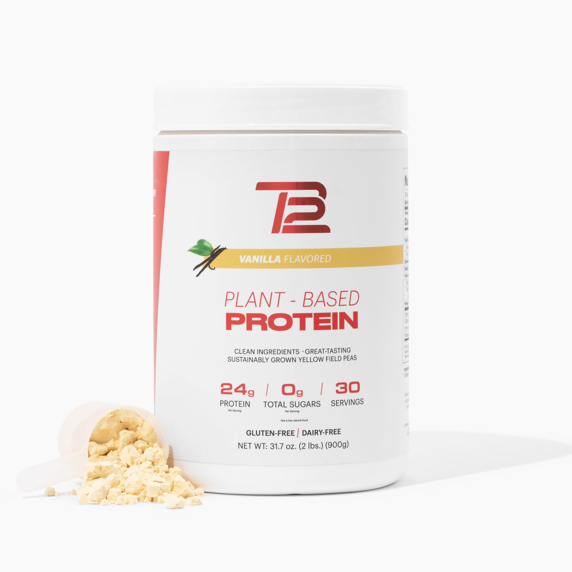 TB12 plant-based protein powder vanilla tub for creamy shakes and meal replacements.