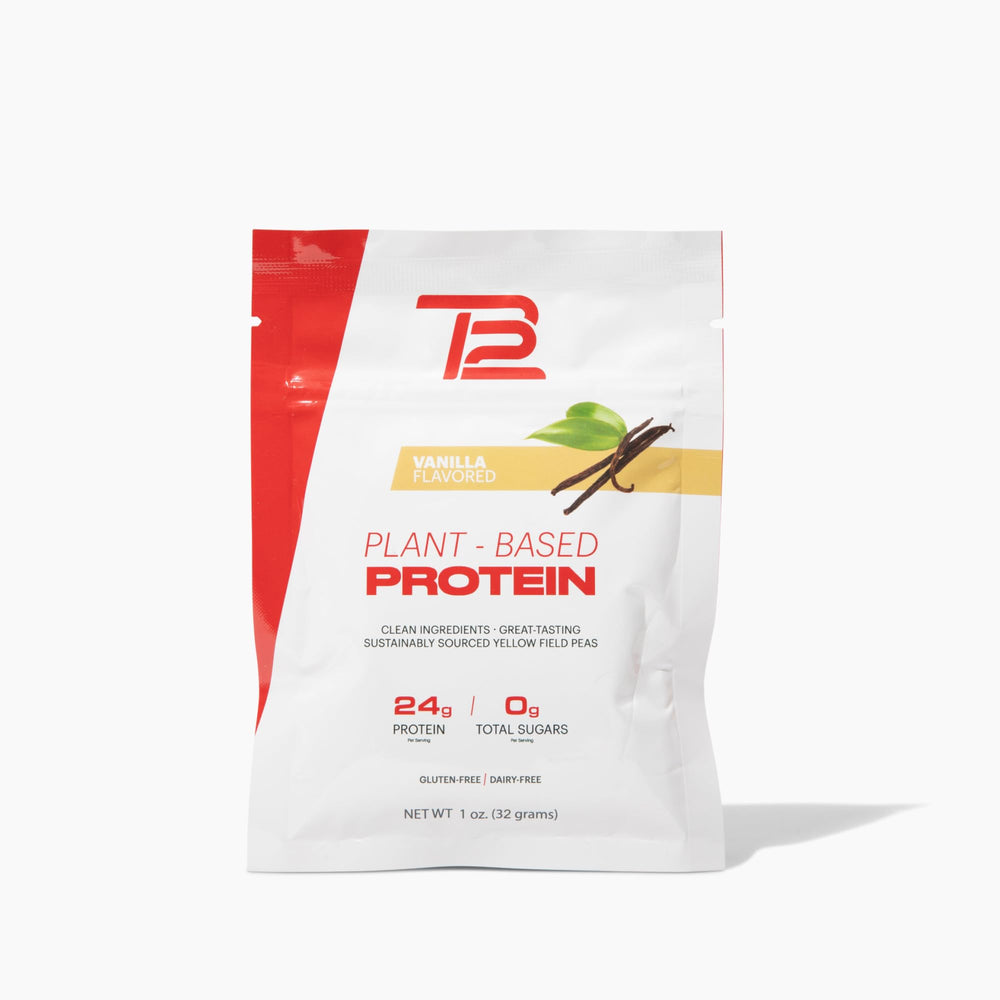 TB12 vanilla plant-based protein powder tub for smooth shakes