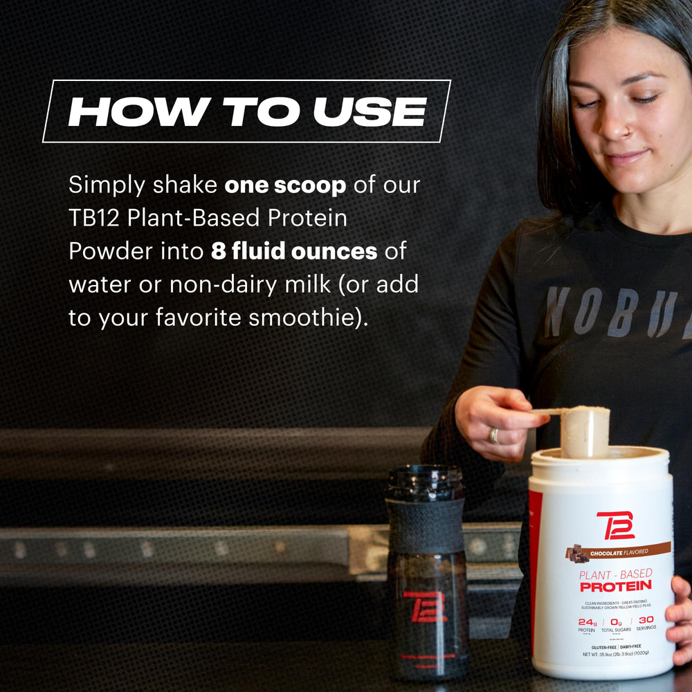 TB12 post-workout recovery mix in a shaker showing protein support.