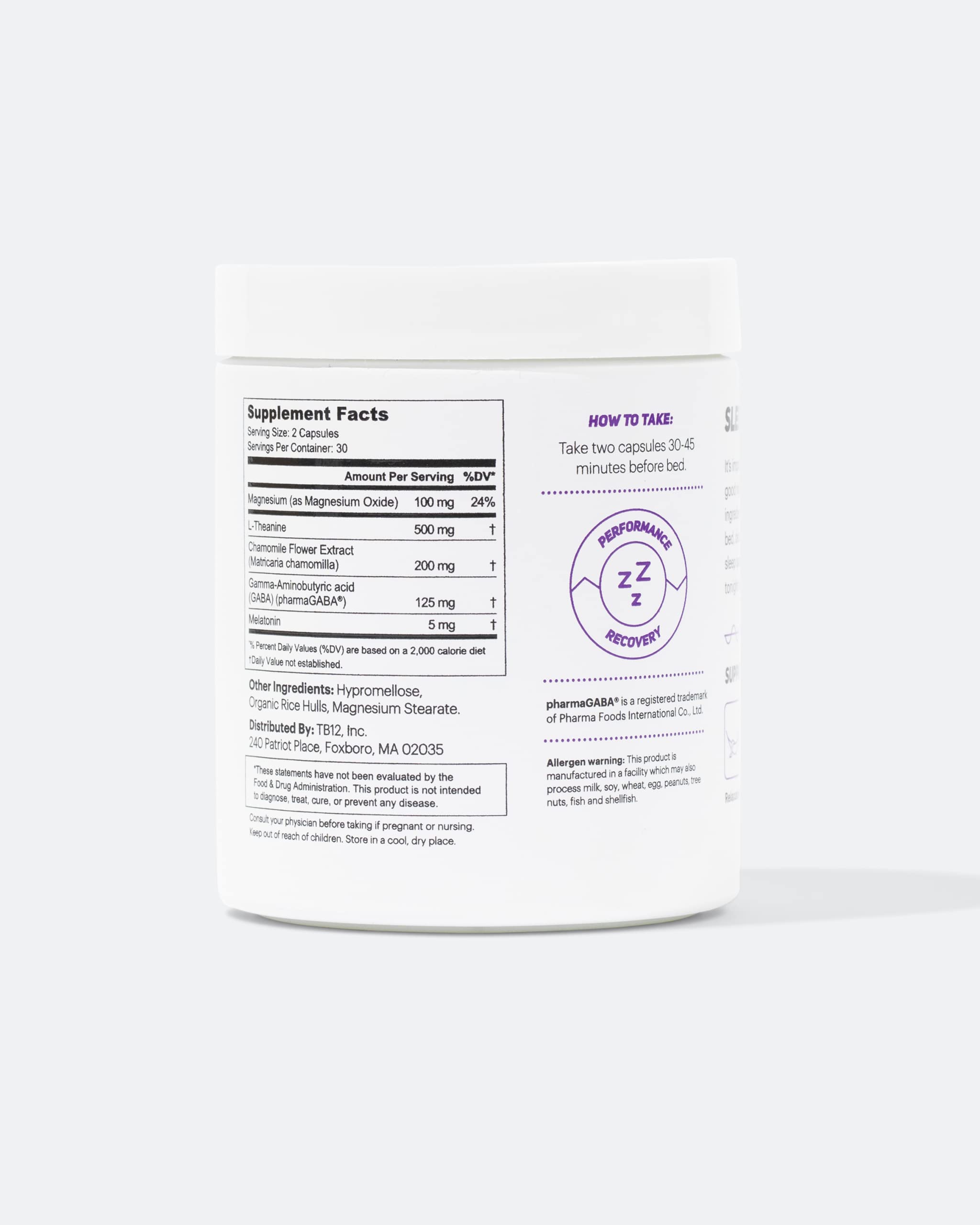TB12 Sleep before-bed dosing shows a 30–45 minute routine.