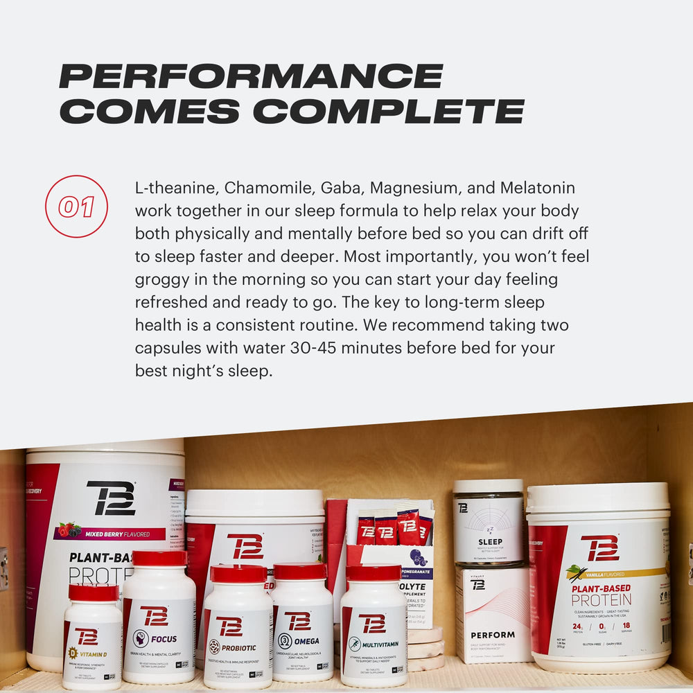 TB12 Sleep label details emphasize non-GMO and natural ingredients.