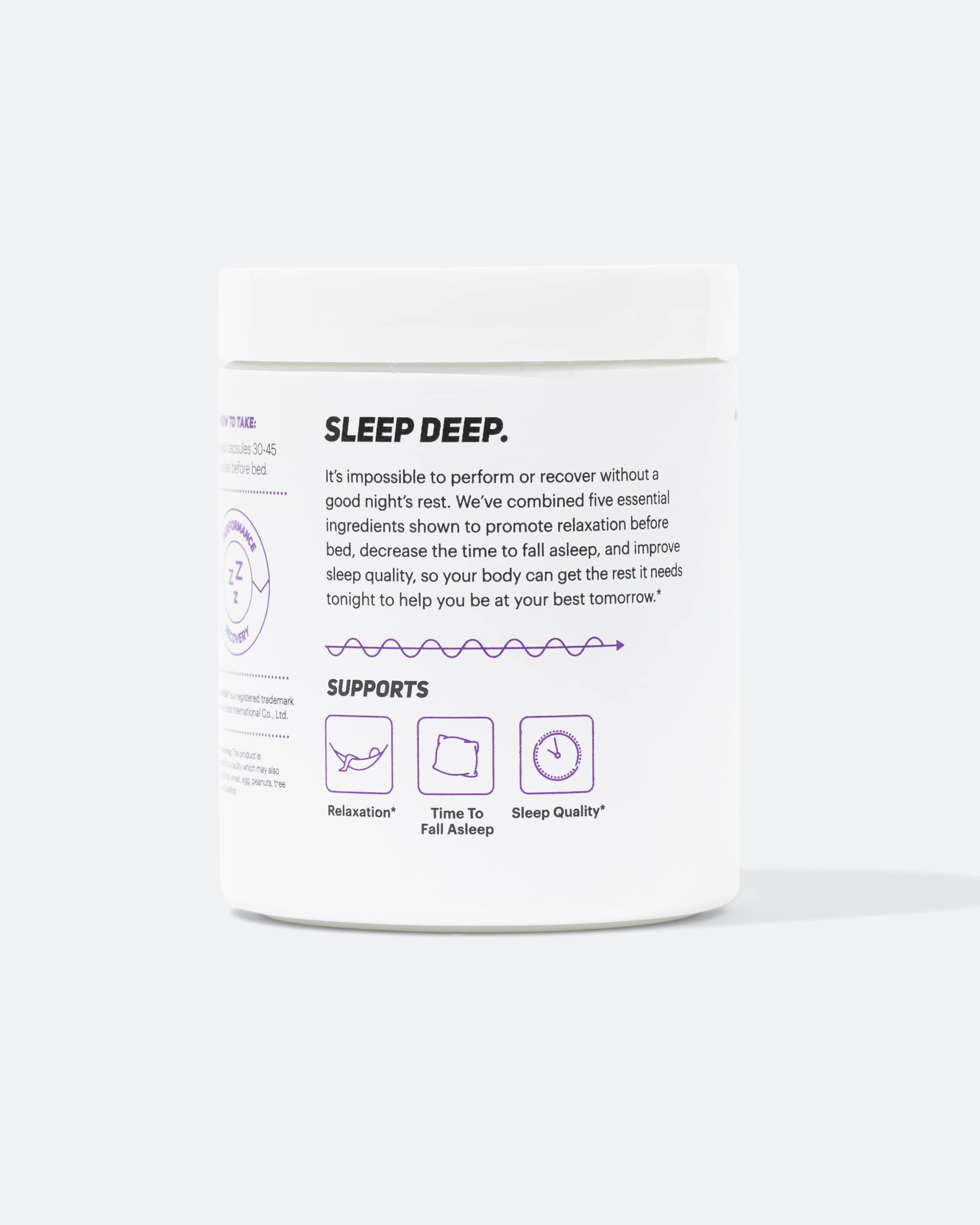 TB12 Sleep packaging highlights gluten-free, dairy-free, and non-GMO ingredients.