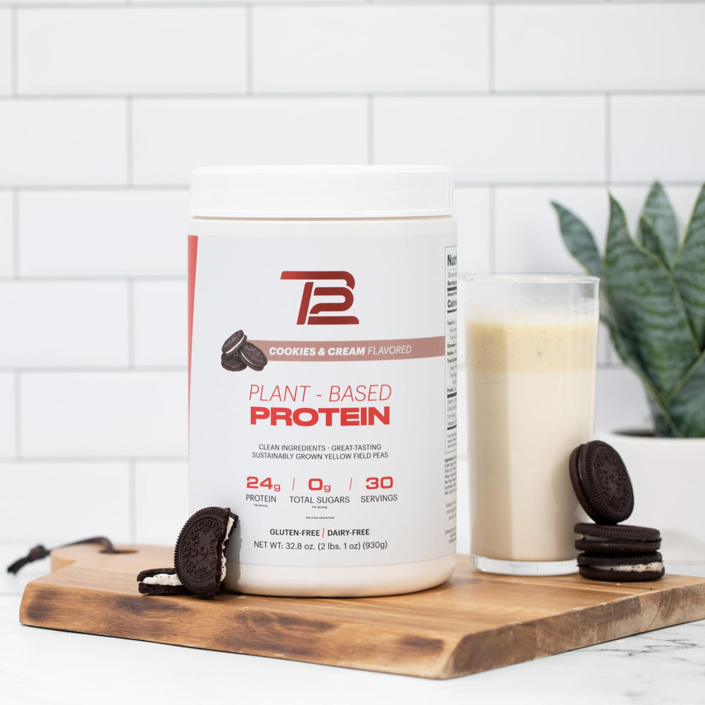 TB12 smooth-mix presentation with cookies and cream protein powder
