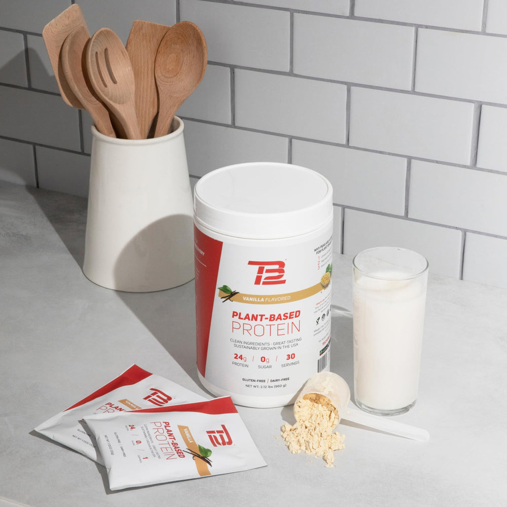 TB12 vanilla flavor label highlights sugar-free and low carb
