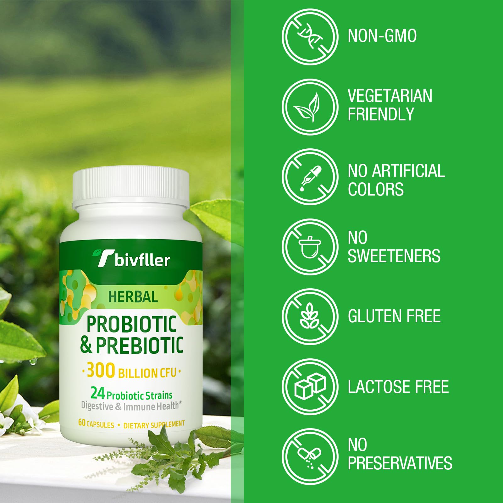 Two month supply packaging indicating long term gut health with Tbivfller.