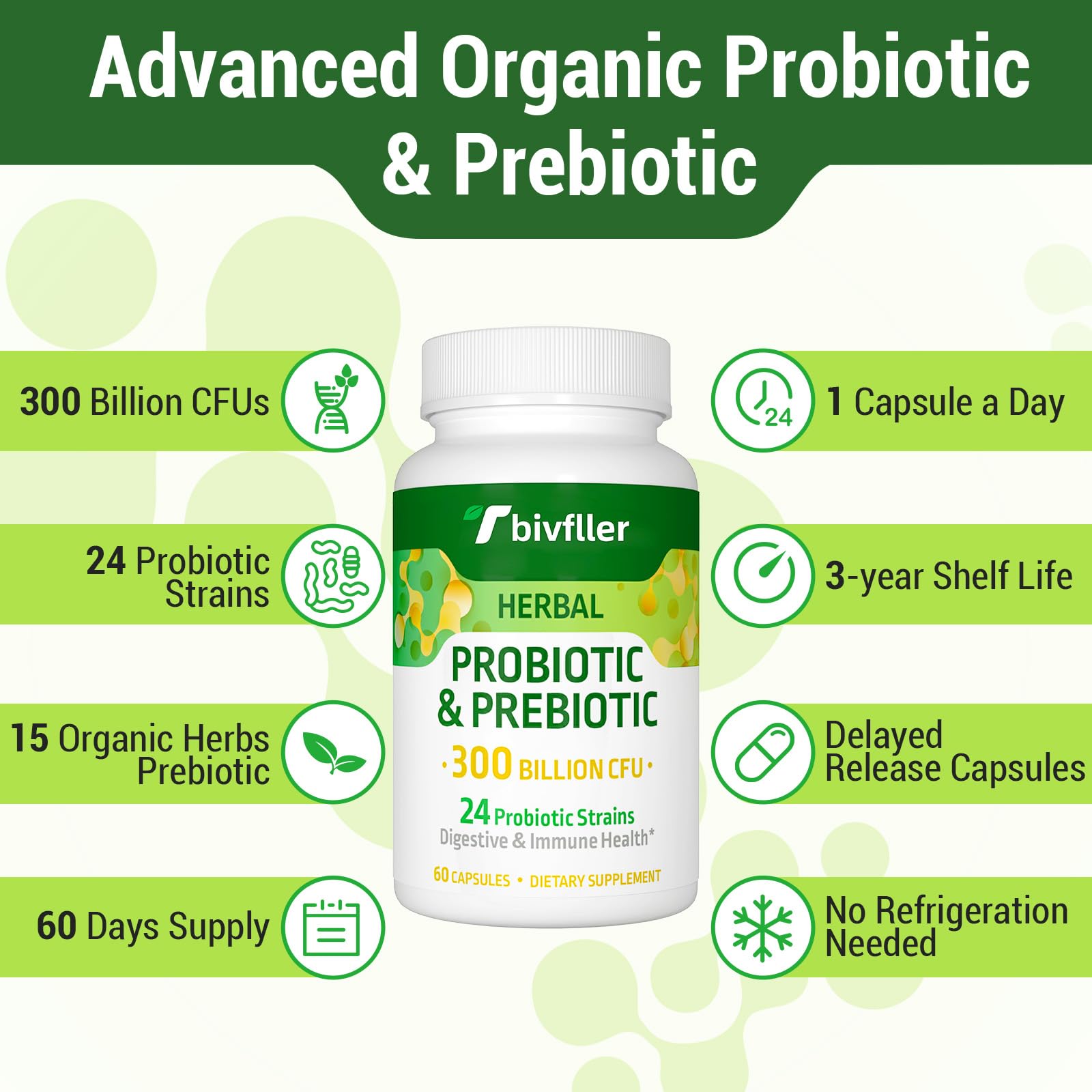 Vegan, non GMO gluten free Tbivfller probiotic capsule on a clean background.