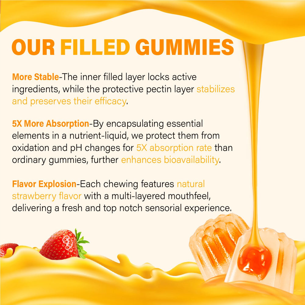 Tcemundry gelatin-free, gluten-free, GMO-free gummies with natural color.