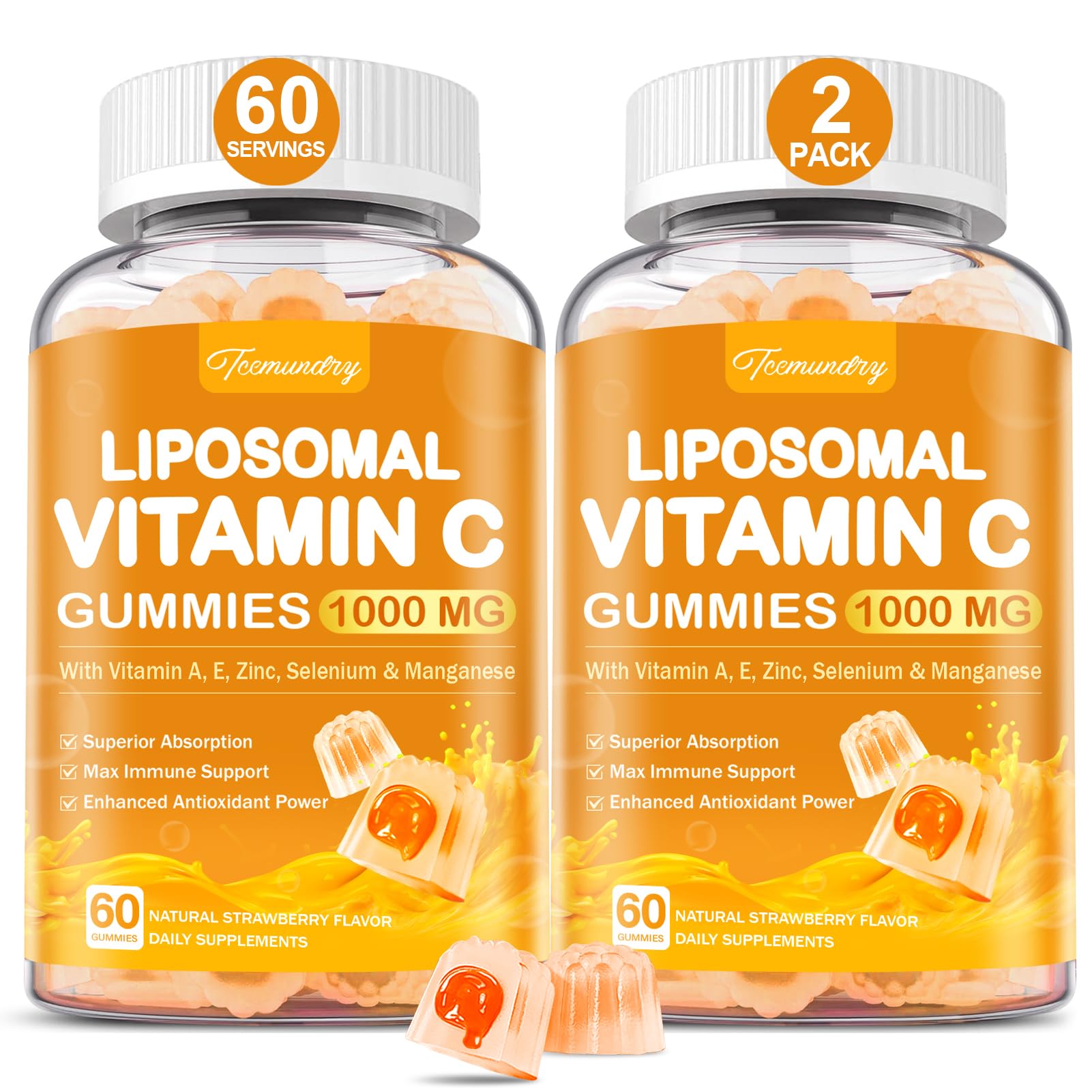 Tcemundry liposomal vitamin C gummies bottle with 1000 mg for daily use.