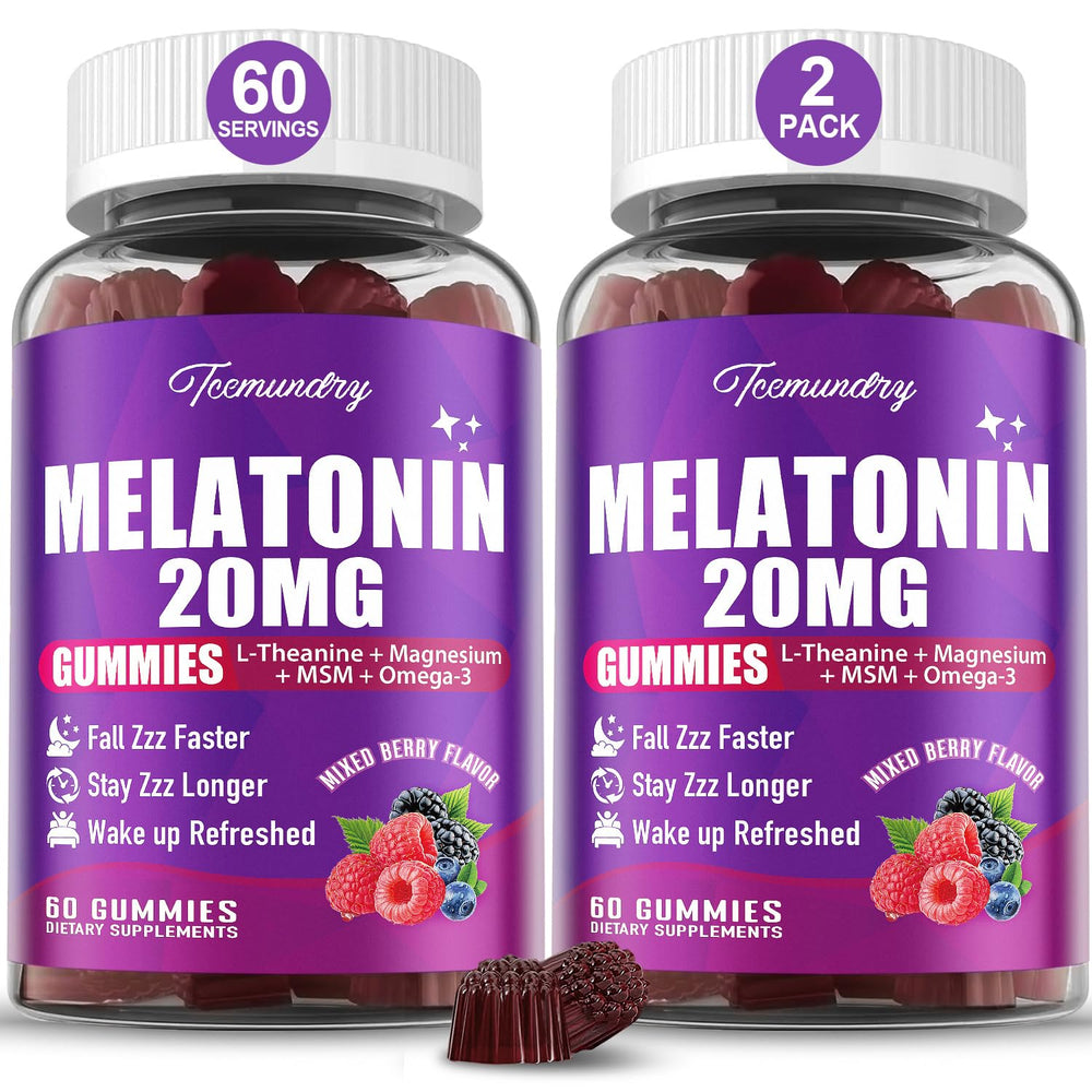 Tcemundry Melatonin Gummies bottle promotes a calm wind-down before bed.