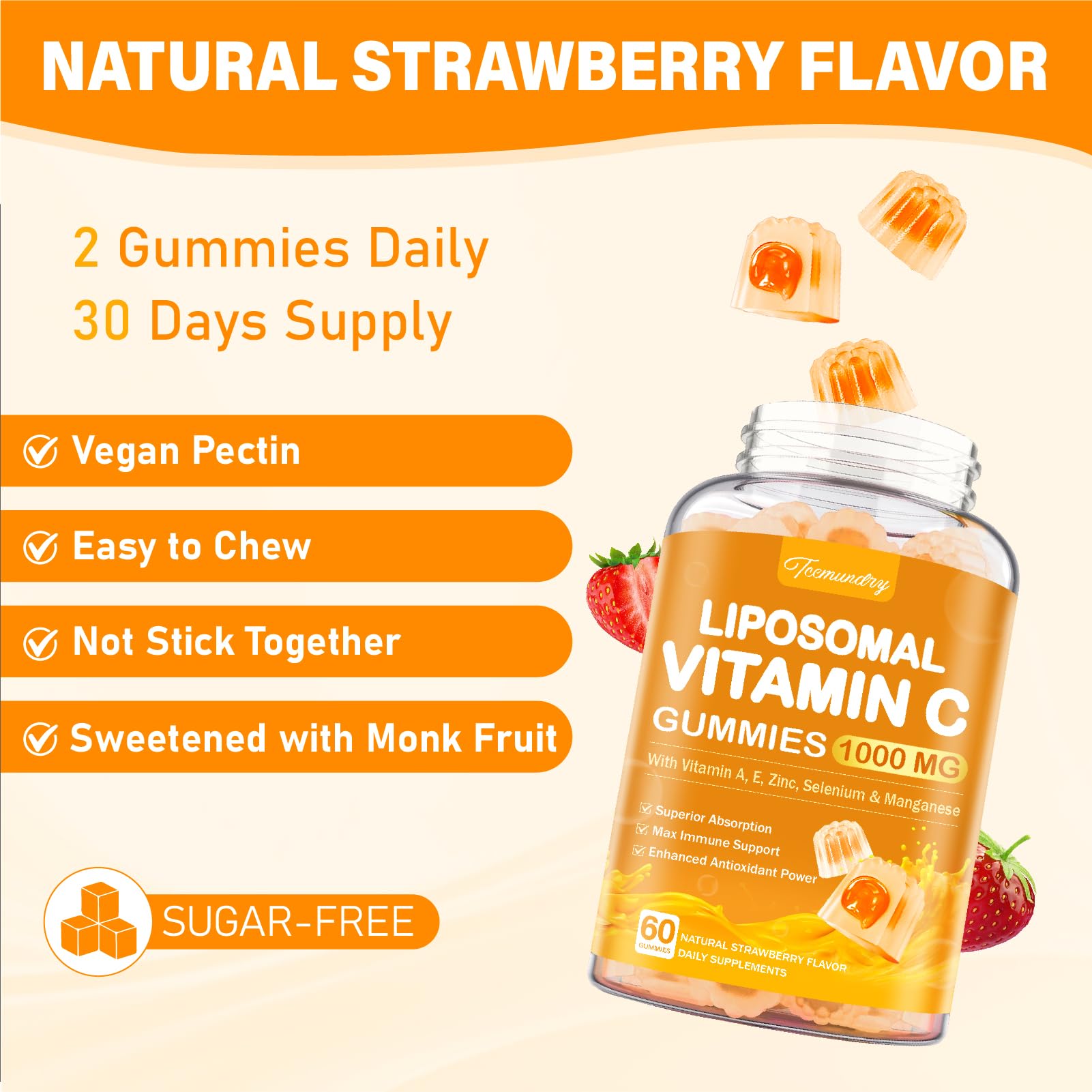 Tcemundry pectin-based gummies with monk fruit sweetener, sugar-free.