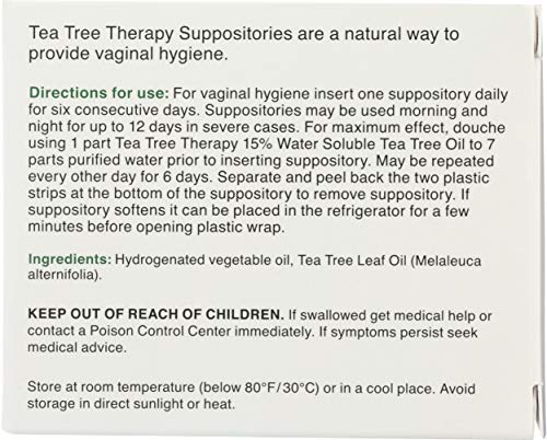 Tea Tree Therapy suppositories packaging shown for easy storage and use.